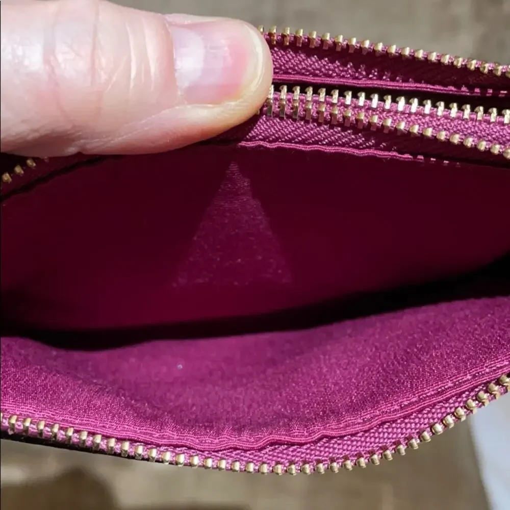 Coach wristlet brown print raspberry accents nwot